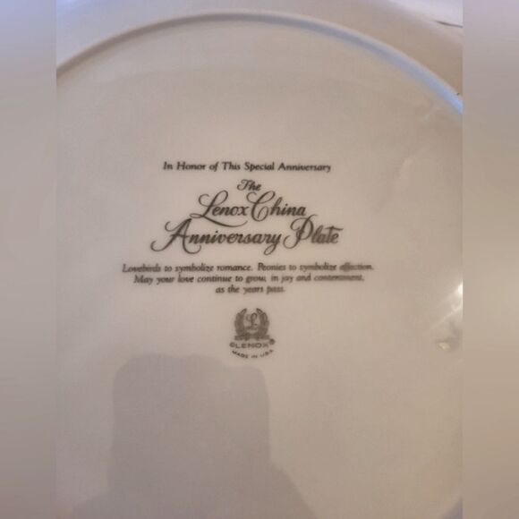 Vintage Mint Lenox China Collectors Anniversary Plate w/Lovebirds & Silver Trim - Picture 3 of 6